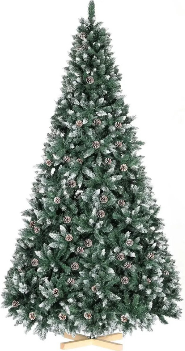 G&G kunstkerstboom 150cm - Met dennenappels - Met sneeuw - Inklapbaar - Geen losse takken - Nordmann - Voor binnen - Houten voet