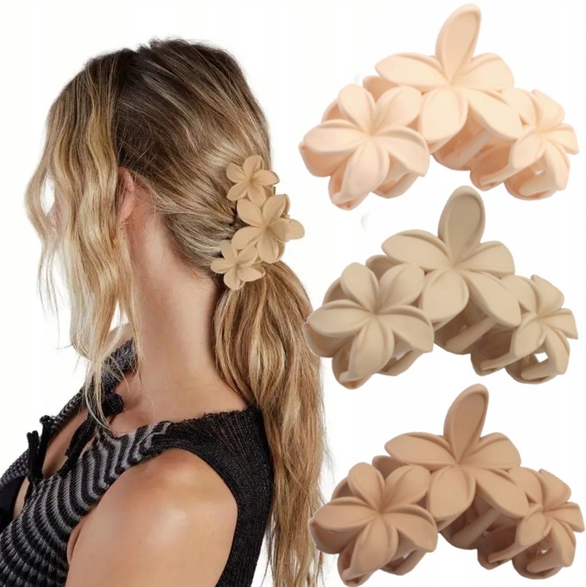 Driemaal Hawaiiaanse Bloemen Haarclips - Grote Klamers