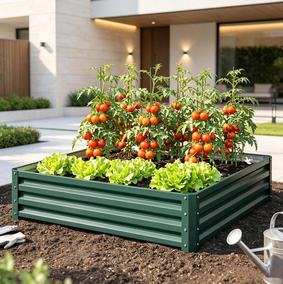 OKWISH Moestuinbak 120 X 120 X 30 Cm - Verhoogde Vierkante Plantenbak Voor Groenten En Kruiden - Verzinkt Staal - Donkergroen