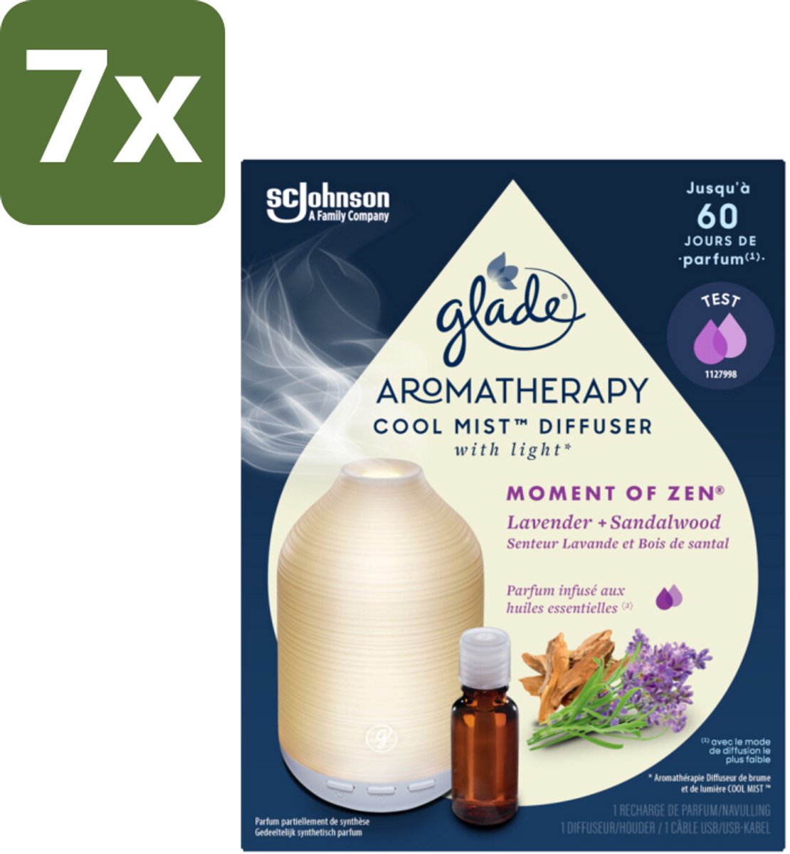 7 x Glade – Aromatherapy Mist Diffuser – Starterpakket – Houder + Moment of Zen Navulling - 17,4 ml - Aromatherapie - Cool Mist Diffuser - Lavendel - Sandelhout - Rustgevende Geur