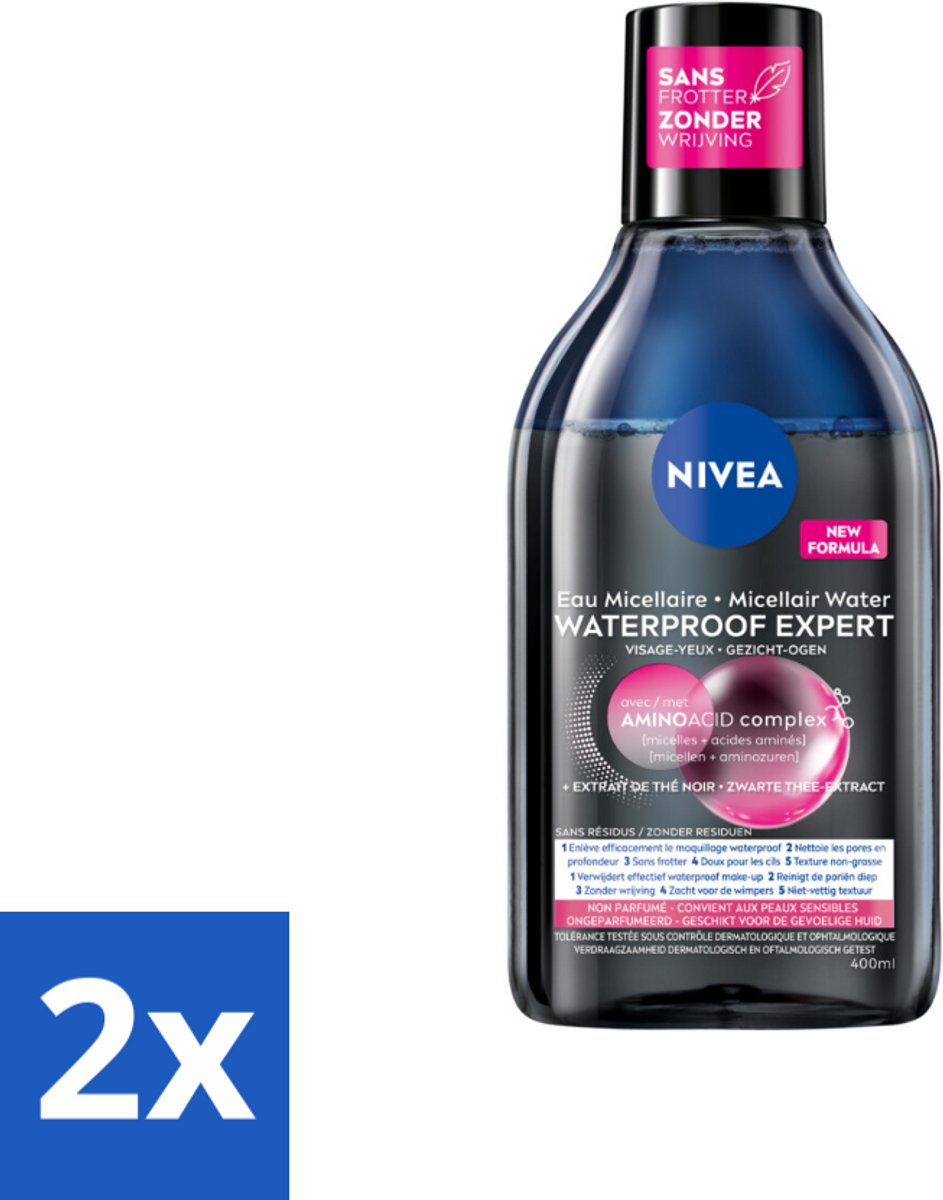 2 x NIVEA – Micellair Reinigingswater – Waterproof Expert – 400 ml - Reiniging Make-up - Make-up Verwijderen - Micellair Water - Huid Reinigen - Waterproof Make-up Verwijderen
