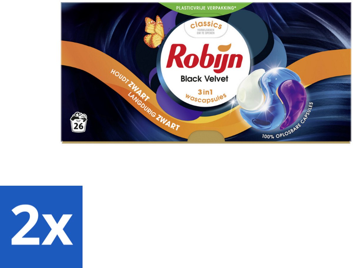 2 x Robijn – 3-in-1 Wascapsules – Black Velvet - 26 Capsules - Zwarte Was - Donkere Was - Wascapsules - Wasbeurten - Wasverzachter