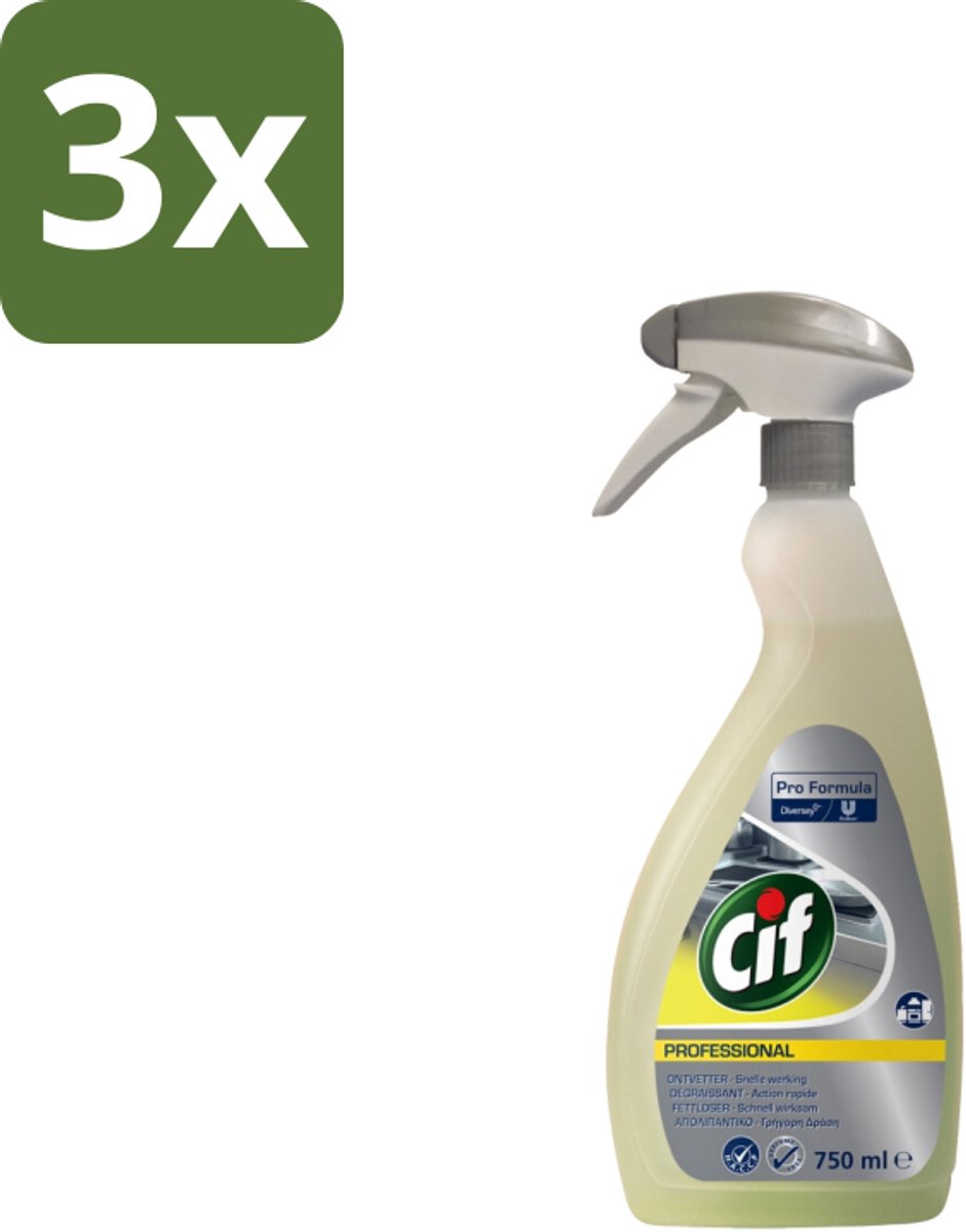 3 x Cif - Ontvetter - Business Solutions Krachtige Keukenontvetter - 750 ml - Keukenontvetter 750 Ml - Professionele Ontvetter - Niet-corrosieve Ontvetter - Aluminium Ontvetter - Vetverwijderaar