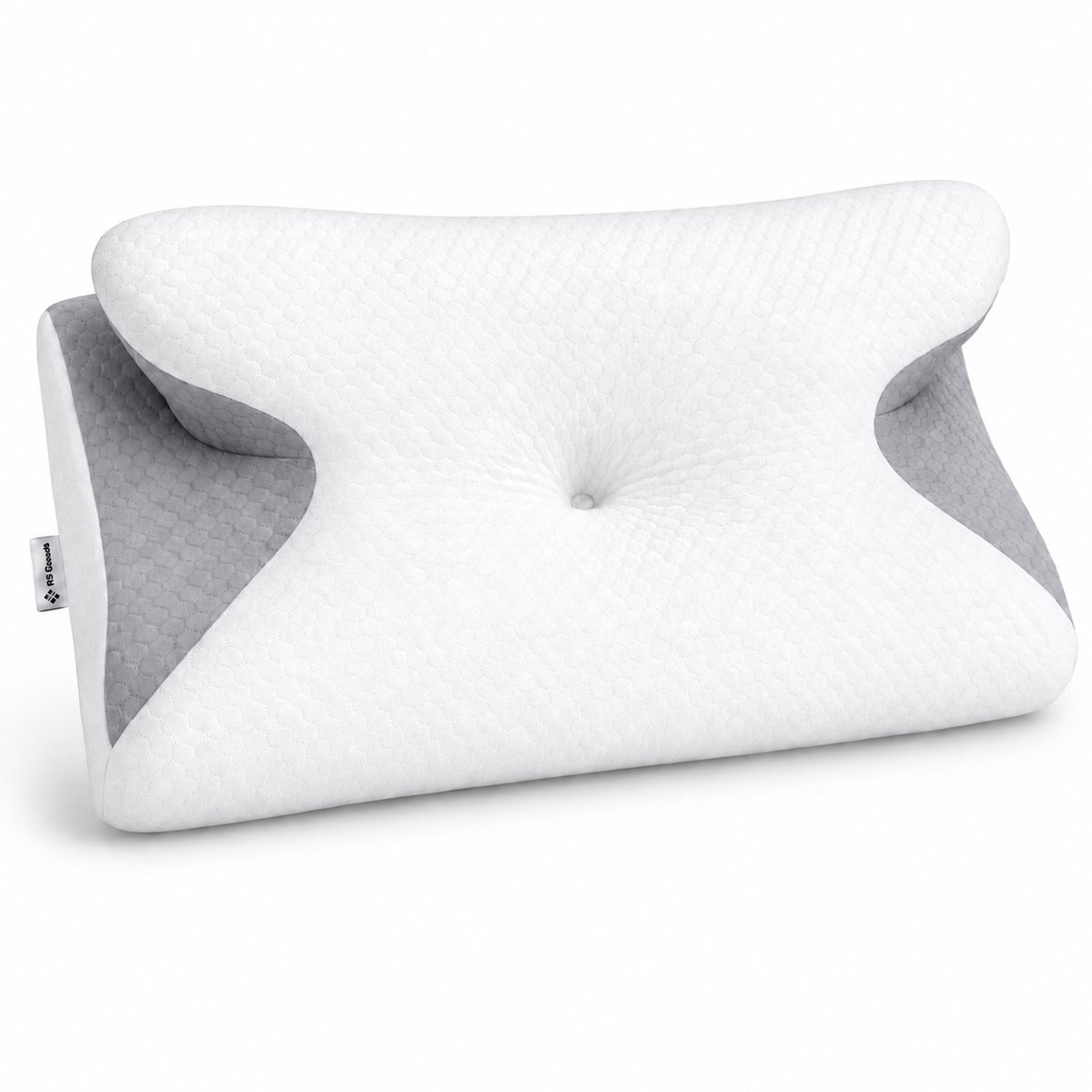 RS Goods Ergonomisch Hoofdkussen - 95% Katoen - Hoofdkussen Nekklachten - Vlinderkussen - Voor Rug, Buik- en Zijslapers - Memory Foam - Traagschuim Kussen - Slaapkussen - Kussen - Ergonomisch Kussen - Orthopedische Kussens - Medium Grijs