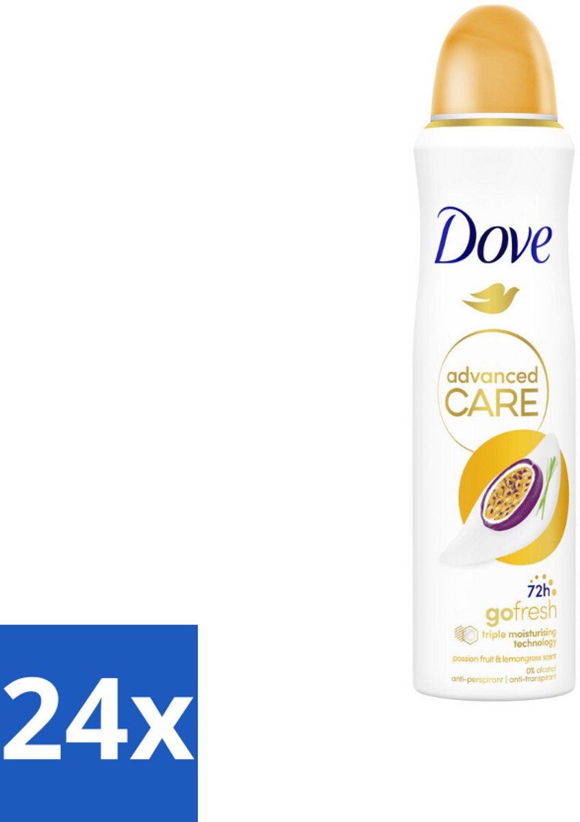 24 x Dove – Deodorant Spray – Passievrucht & Citroengras – 150 ml - Anti-transpirant - Deodorant Spray - Passievrucht - Citroengras - Zweetbehandeling