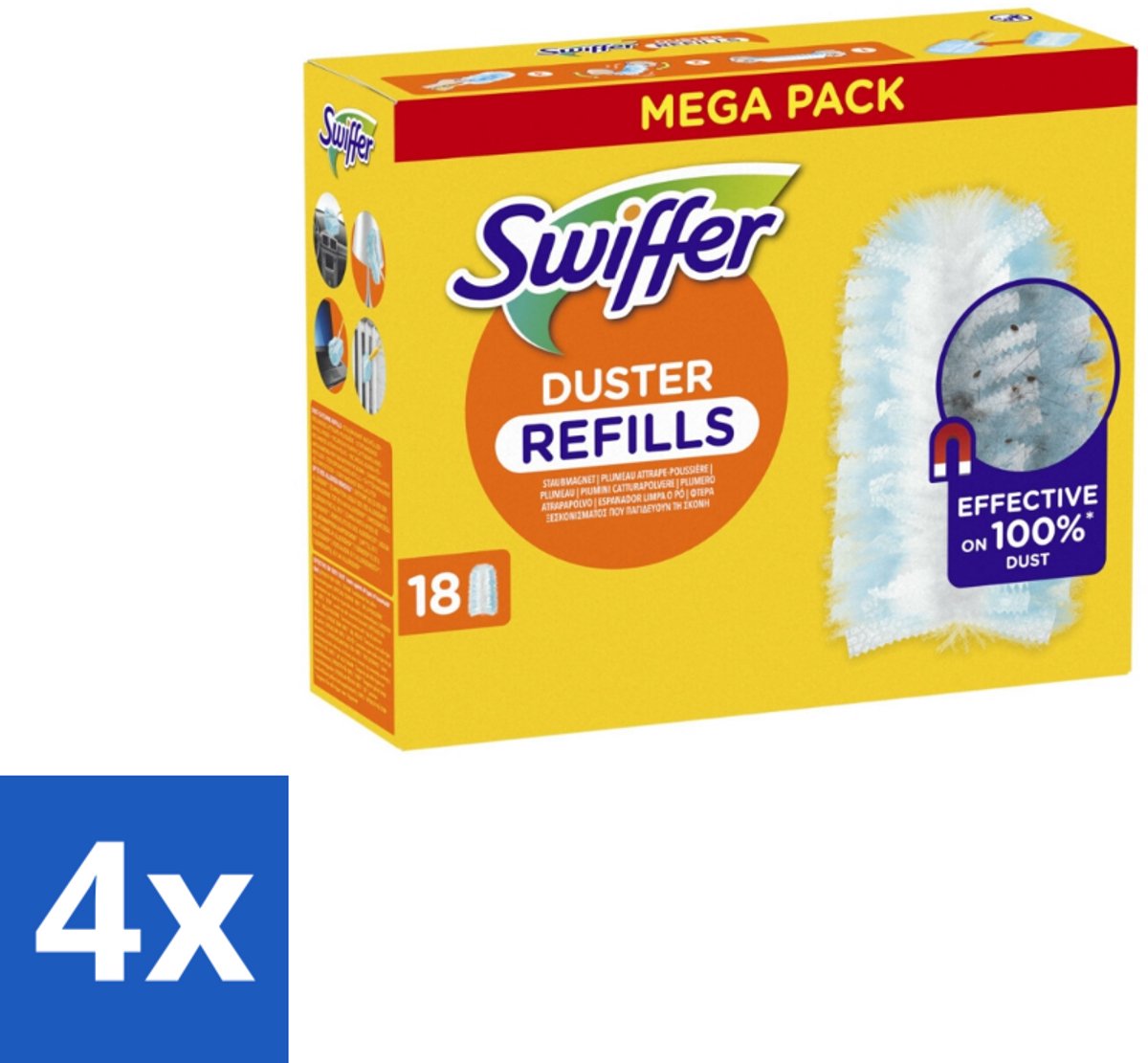 4 x Swiffer - Duster – Voor Stofwisser – 18 navullingen - Stofduster Navullingen - Stof Opvangen - Stofduster - Stof Opvangen Droog - Stofduster Handvat