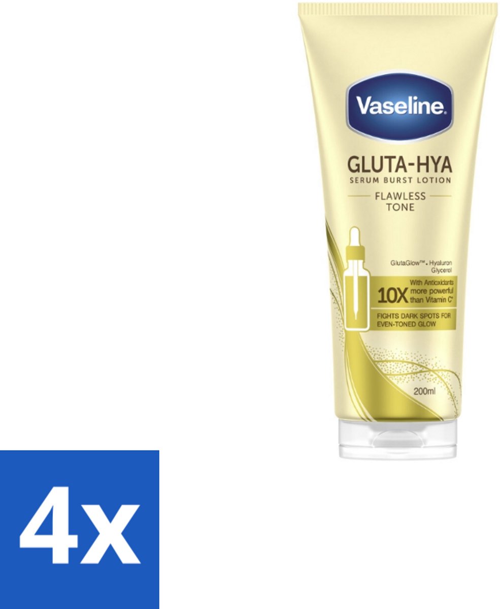 4 x Vaseline – Gluta-Hya Serum – Flawless Glow – 200 ml - Huidverzorging - Stralende Huid - Gelijkmatige Teint - Natuurlijke Glow - Antioxidanten