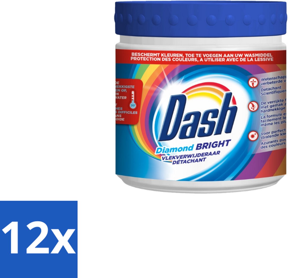12 x Dash – Vlekverwijderaar – Diamond Bright Kleur – 500 g - Waspoeder - Vlekverwijderaar - Kleurherstel - Wasmiddel - Oksyfoam
