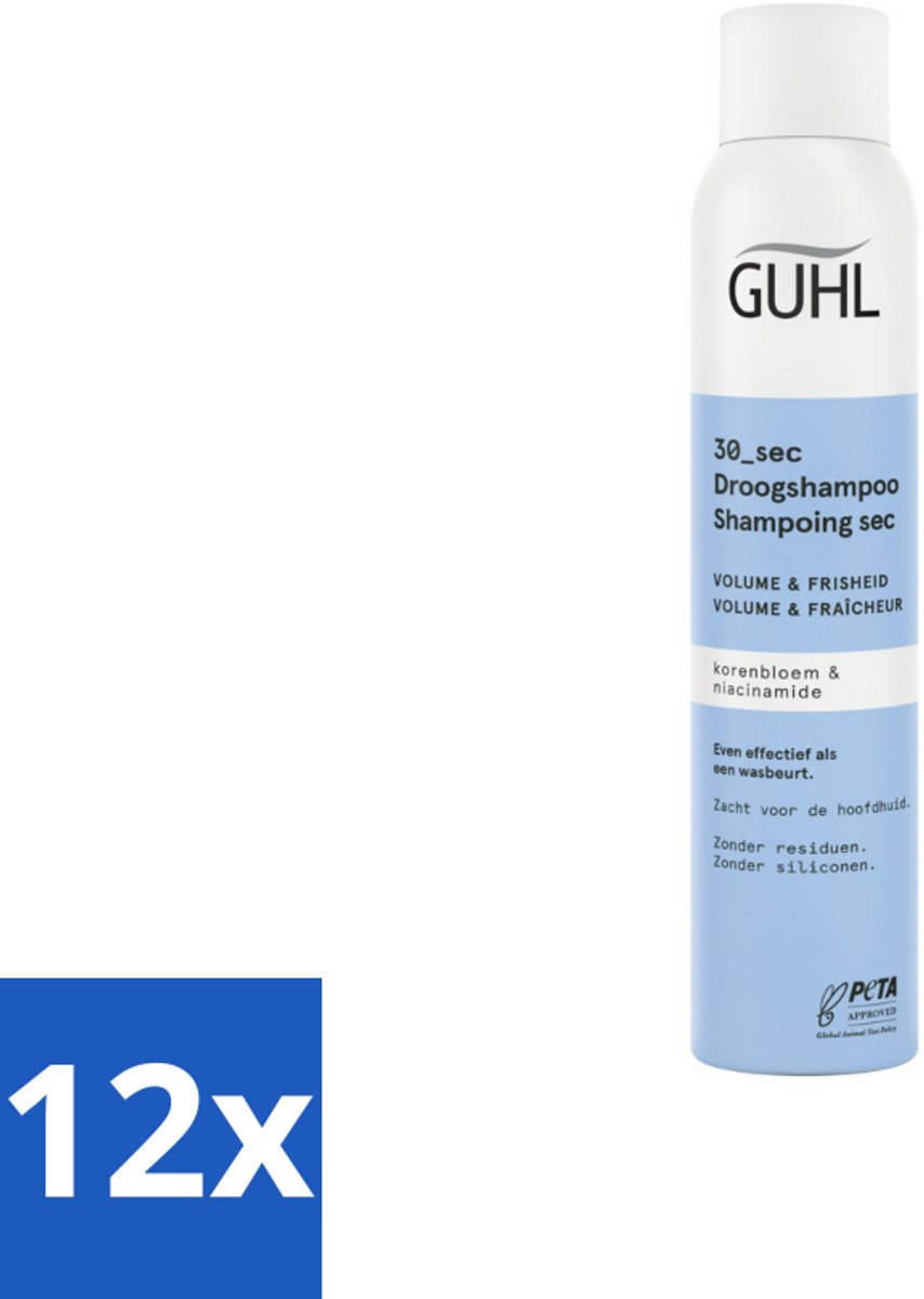 12 x Guhl – Droogshampoo – Volume & Frisheid 30 sec – 200 ml - Droogshampoo - Volume En Frisheid - Snel Resultaat - Korenbloem - Niacinamide