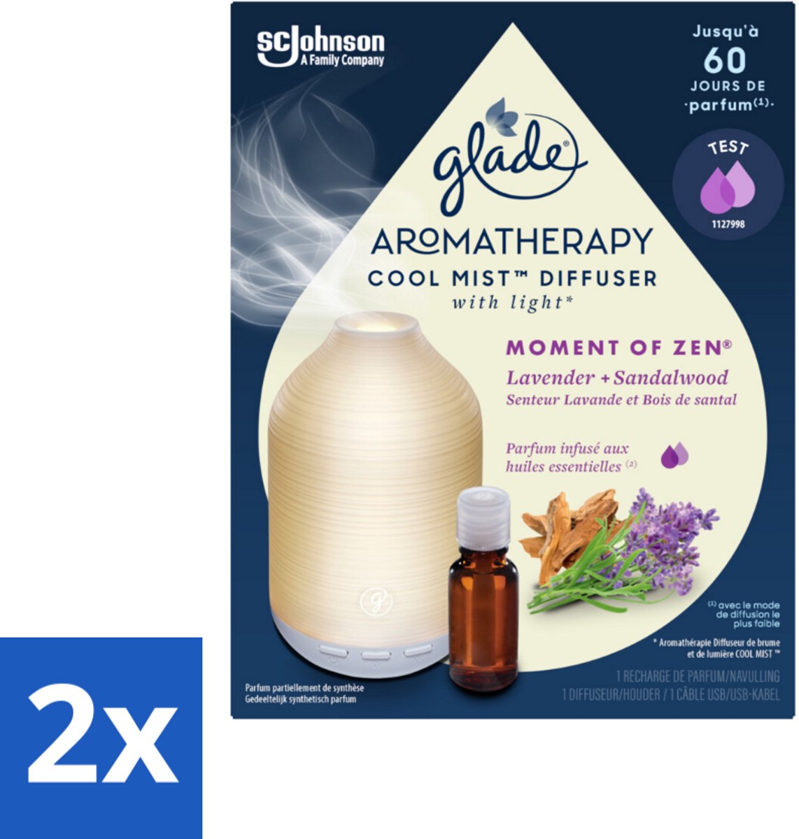 2 x Glade – Aromatherapy Mist Diffuser – Starterpakket – Houder + Moment of Zen Navulling - 17,4 ml - Aromatherapie - Ontspanning - Lavendel - Sandelhout - Geur