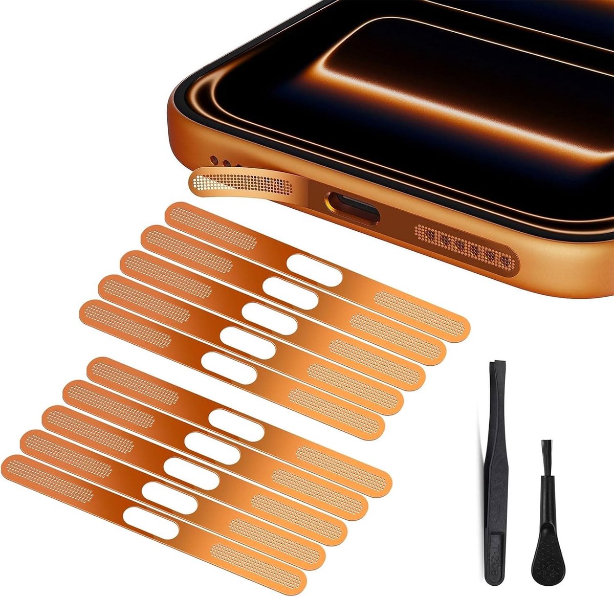 8er-Pack Stofbescherming voor Speakers en Earpiece, Anti-Stof Metaalrooster en Hechting in Oranje, Geschikt voor Smartphones en Tablets