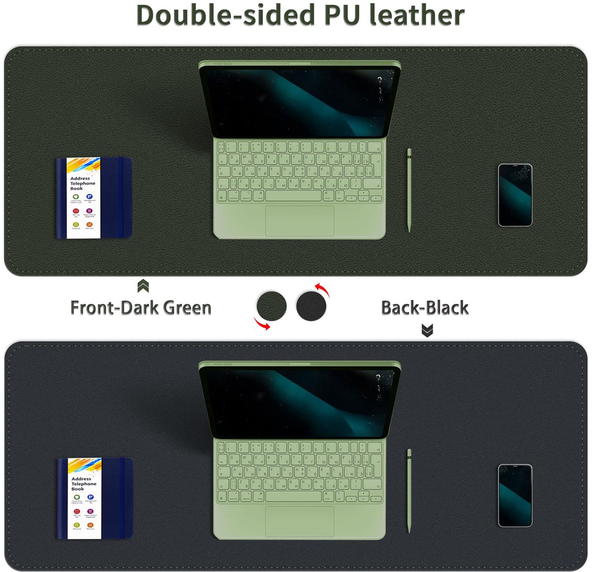 Omkeerbare bureaumat 90x43 cm - dubbelzijdig PU-leder - waterdicht - beschermt bureau en laptop - ShopVlot
