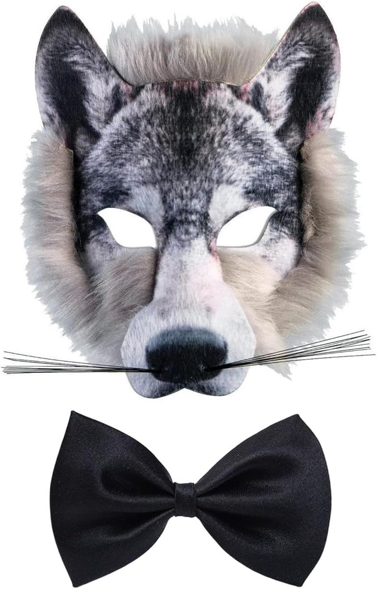 Wolf Masker met Vlieg - Zwart - 23 x 17 cm - Niet Geweven Materiaal - Voor Maskerade en Rollenspellen