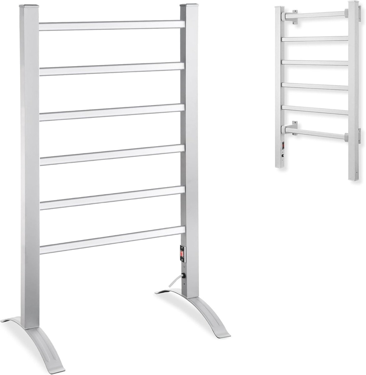 Handdoekverwarmer - Zilver - 555 x 355 x 895 mm - Mobiele en Muurbevestiging - Voor Thuisgebruik