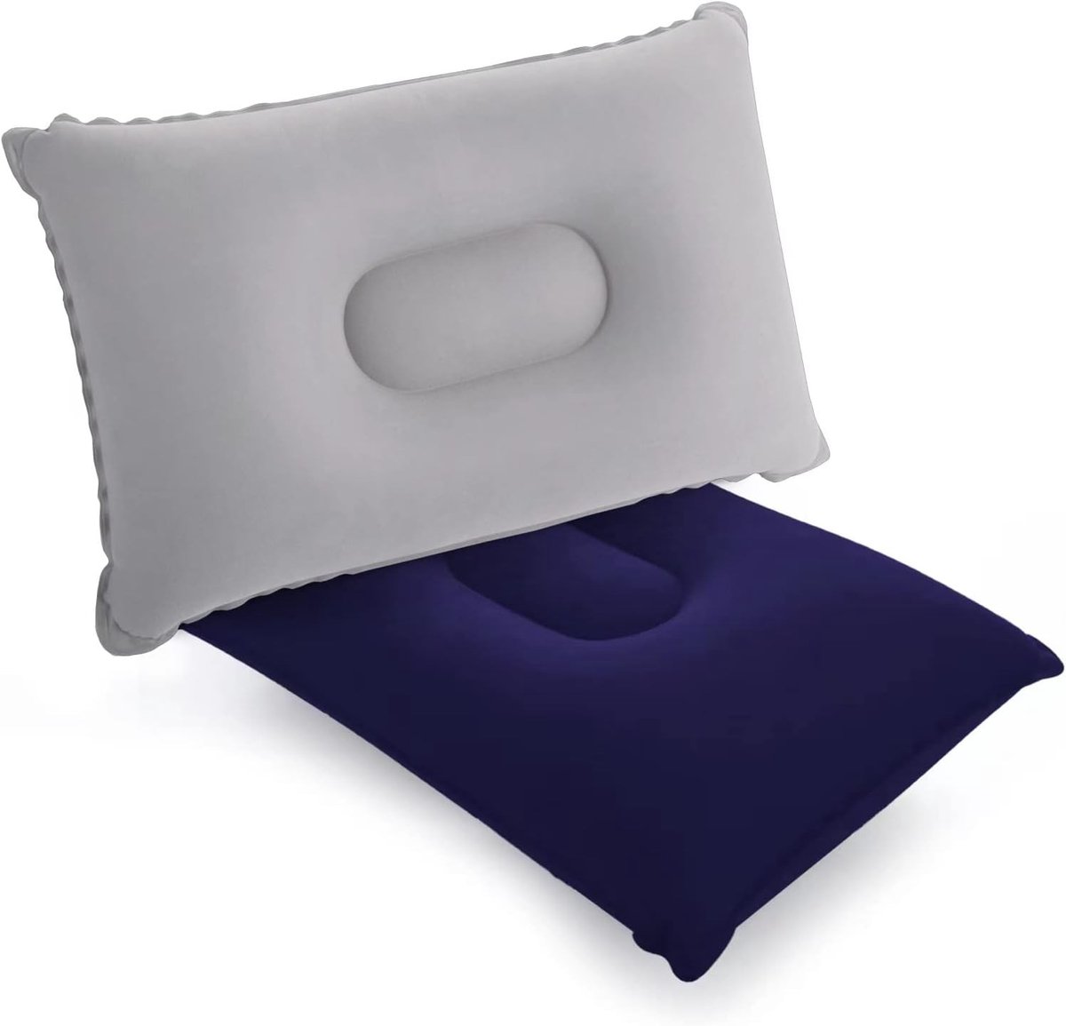 Opblaasbare Campingkussens - Blauw + Grijs - 34 x 22 cm - Ultralichte Kussens voor Reizen en Kamperen