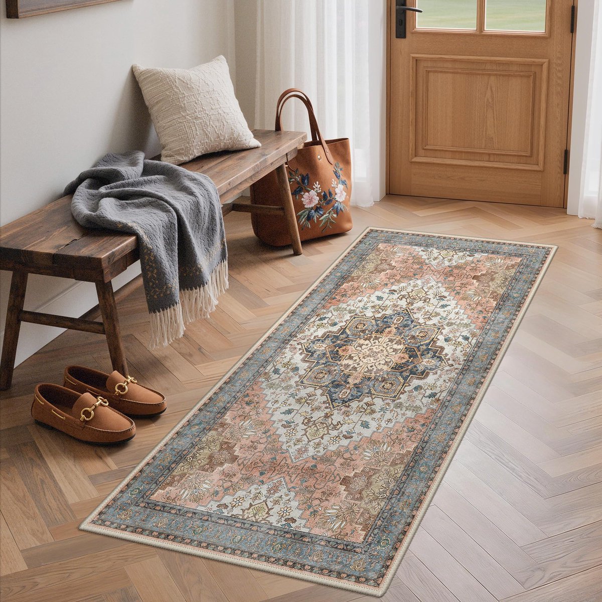 BEIMO Woonkamertapijt 80x150CM Oosters - Vintage kortpolig tapijt voor volwassenen slaapkamer Antislip design Roze - ShopVlot
