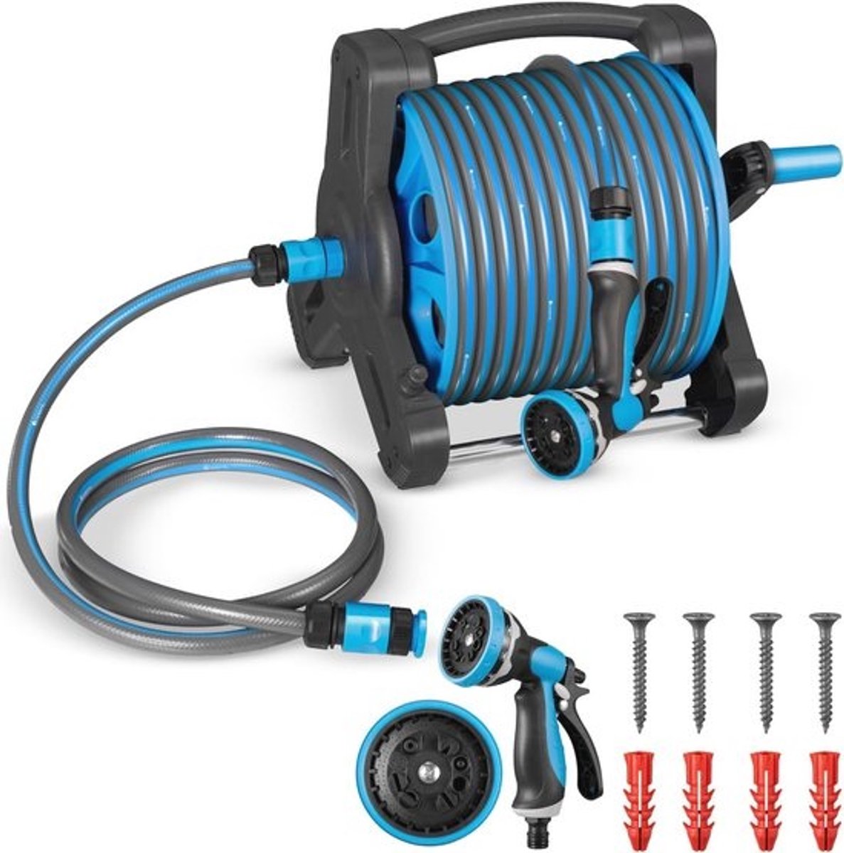 Mobiele slanghaspel met 30 m waterslang en multifunctionele sproeier