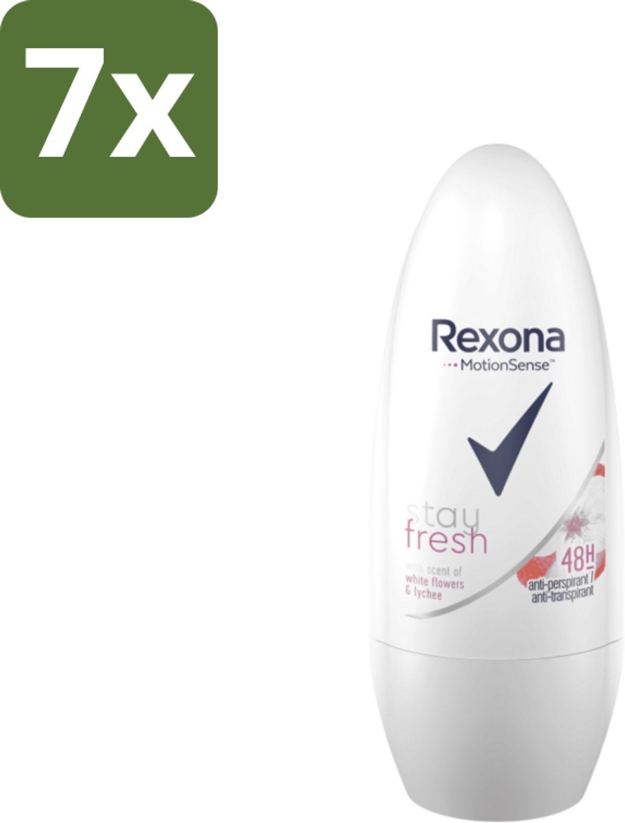 Rexona - Deodorant Roller - Motion Sense - Stay Fresh - Witte bloemen & Lychee - Anti-Transpirant & Perspirant - 50ml - Bulkverpakking - 7 stuks
