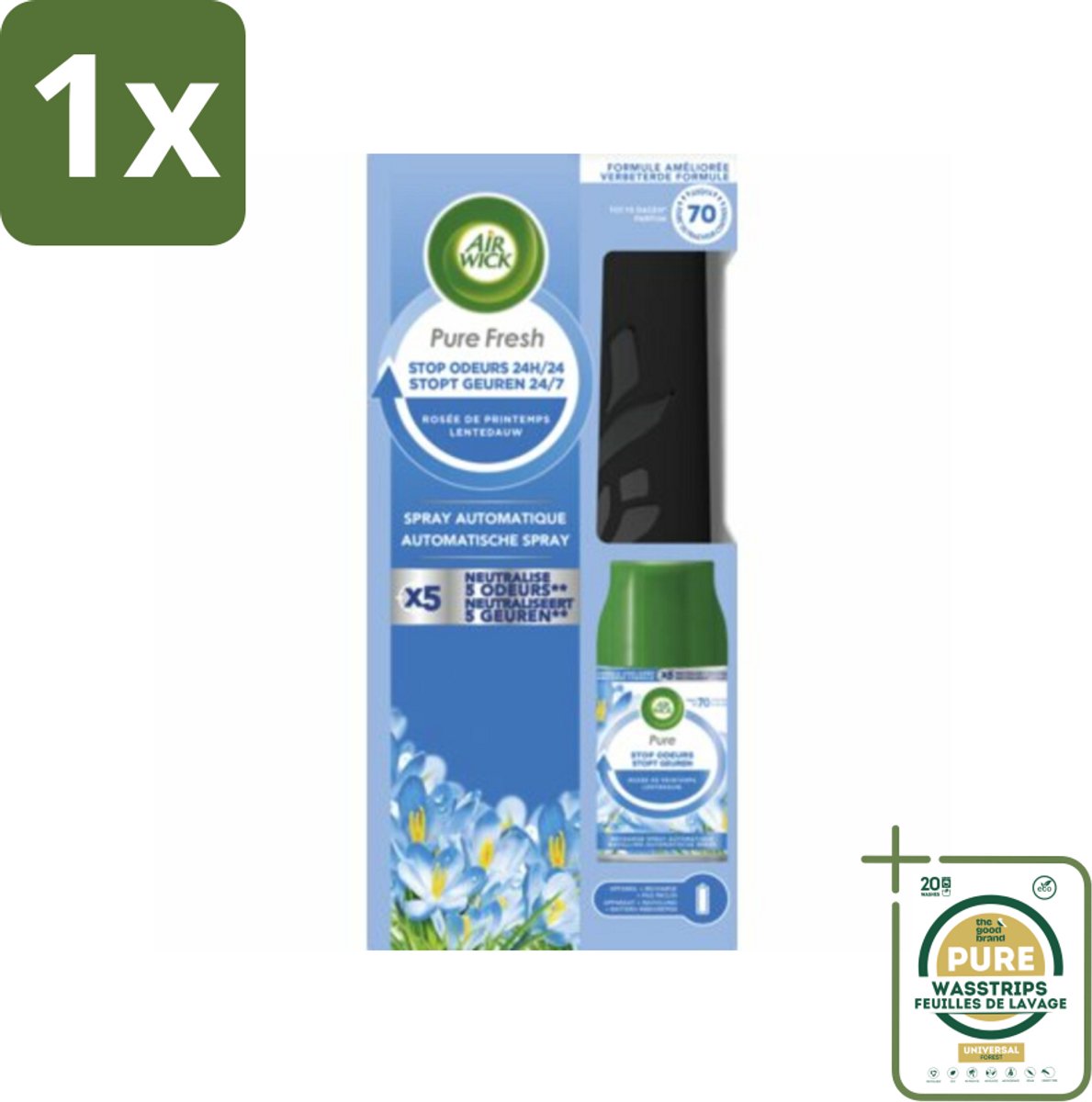 1 x Air Wick - Freshmatic Spray - Starterkit - Pure Fresh Lentedauw - 250 ml- Automatische Geurverneveling - Lentegeur - Frisse Geur - Luchtverfrisser - Geurverspreiding