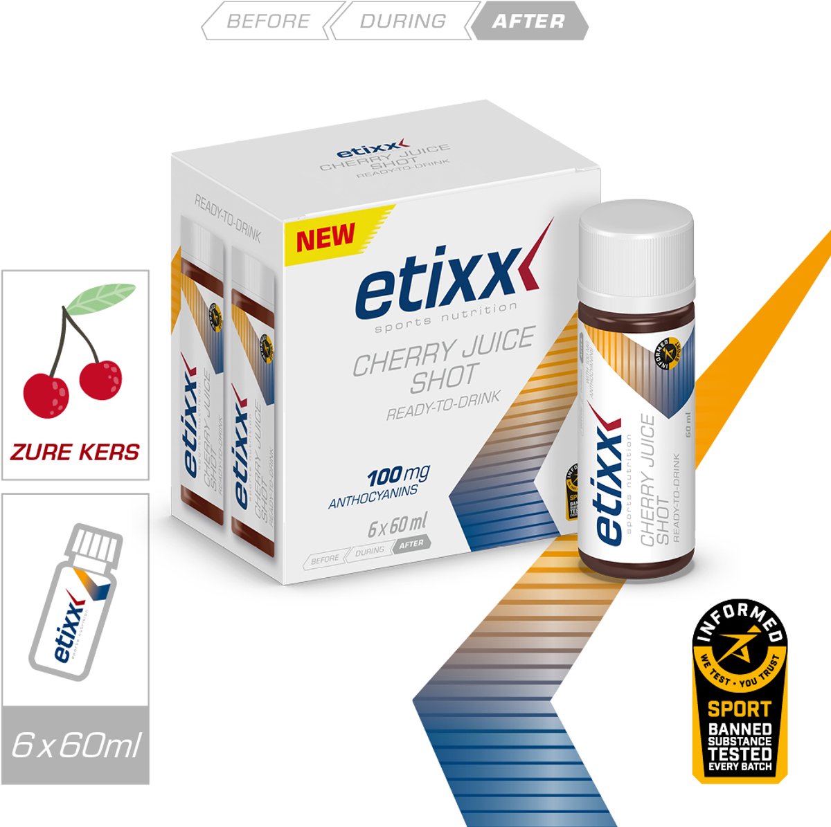 Etixx | Cherry Juice Shot | Kant-en-klare herstelshot met 100mg anthocyanen | 6x60ml
