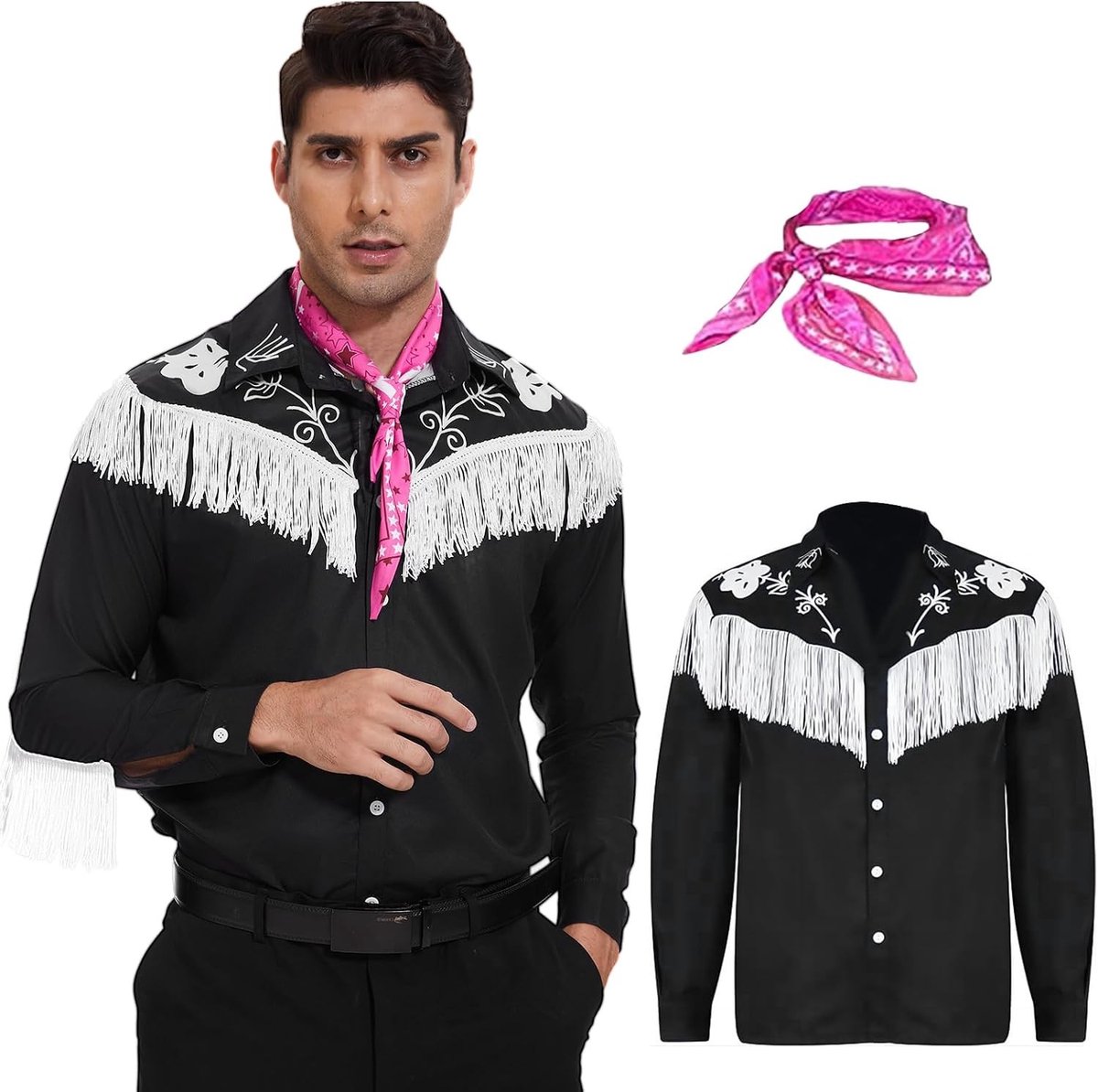 Cowboy Kostuum voor Mannen met Sjaal - Film Cowboy Shirt voor Carnaval en Halloween Cosplay
