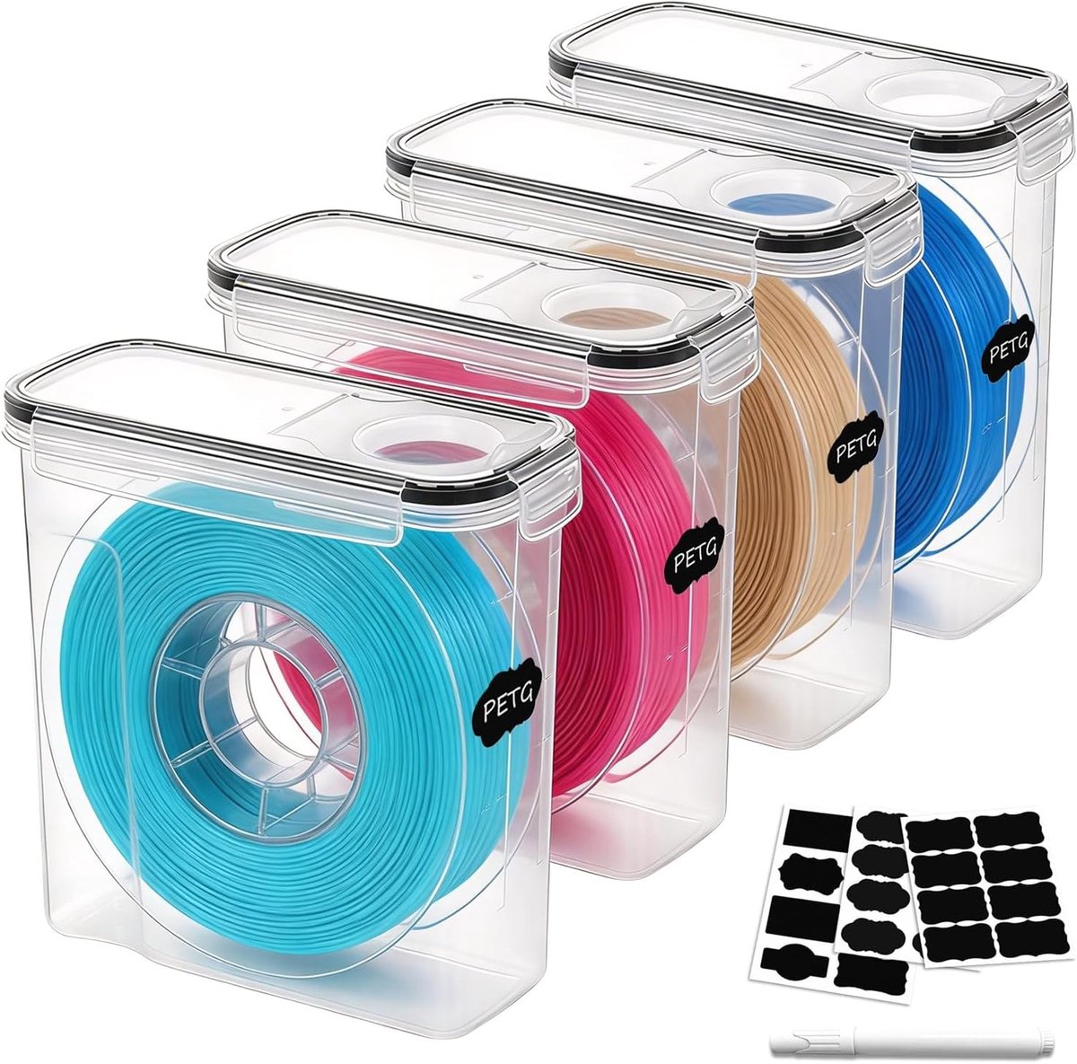 Set van 4 Opbergcontainers voor 3D-printfilamenten, Droogapparaat voor Filament, Bescherming en Opslag voor PLA, ABS en PETG Spools van 1kg