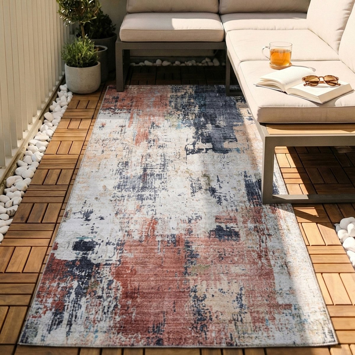 Fraai Wasbare loper - Domingo Grunge Terracotta/Creme - 80x180cm