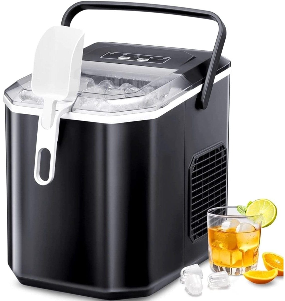 Klarven® IJsblokjesmachine Zwart - Zelfreinigend en compact, IJsblokjes in 6 minuten - Klein formaat voor thuis, kantoor en camper - B 31 x D 25 x H 33 cm