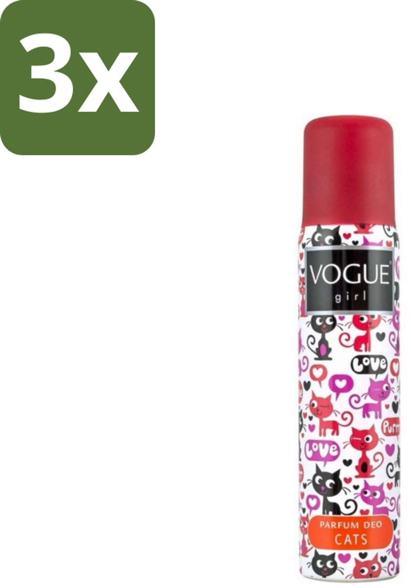 Vogue - Deodorant - Girl - Parfum Cats – 100 ml - Bulkverpakking - 3 stuks