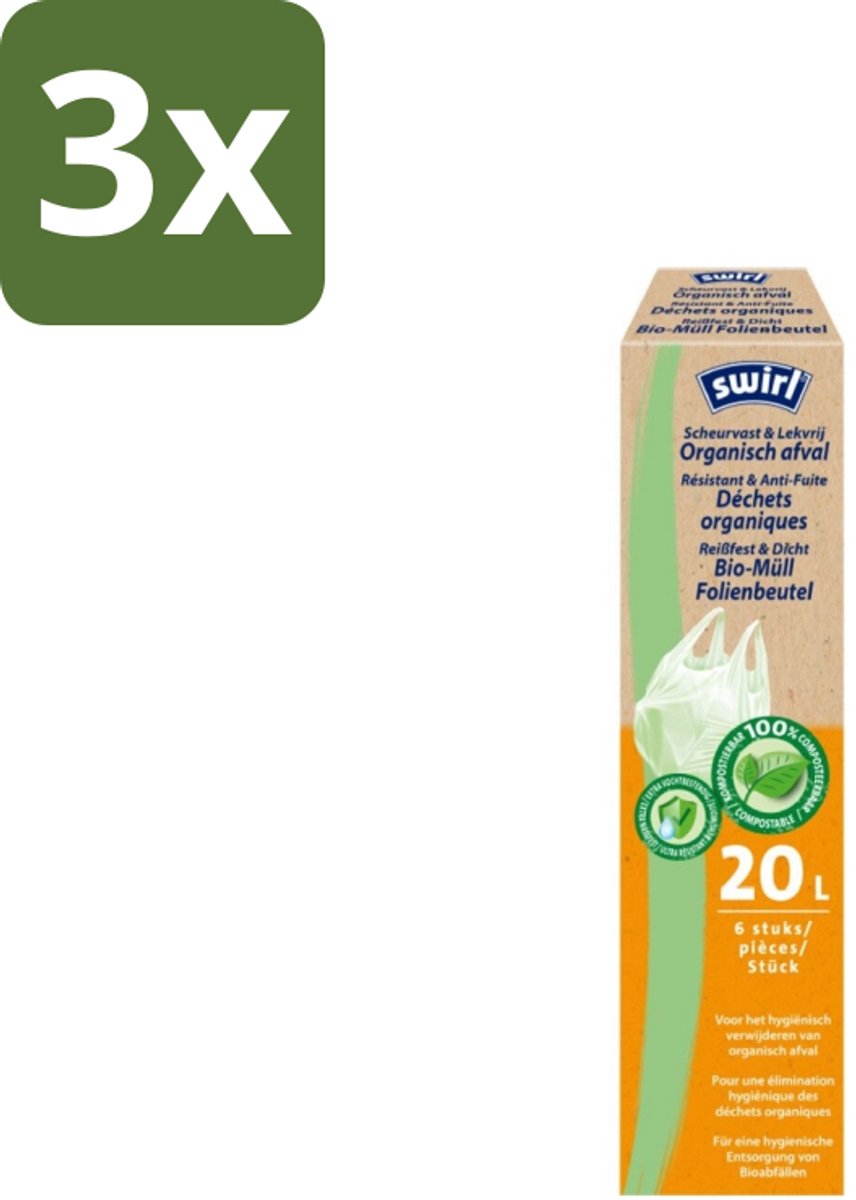 Swirl – Pedaalemmerzakken – Bio – 20 L – 6 zakken - Bulkverpakking - 3 stuks