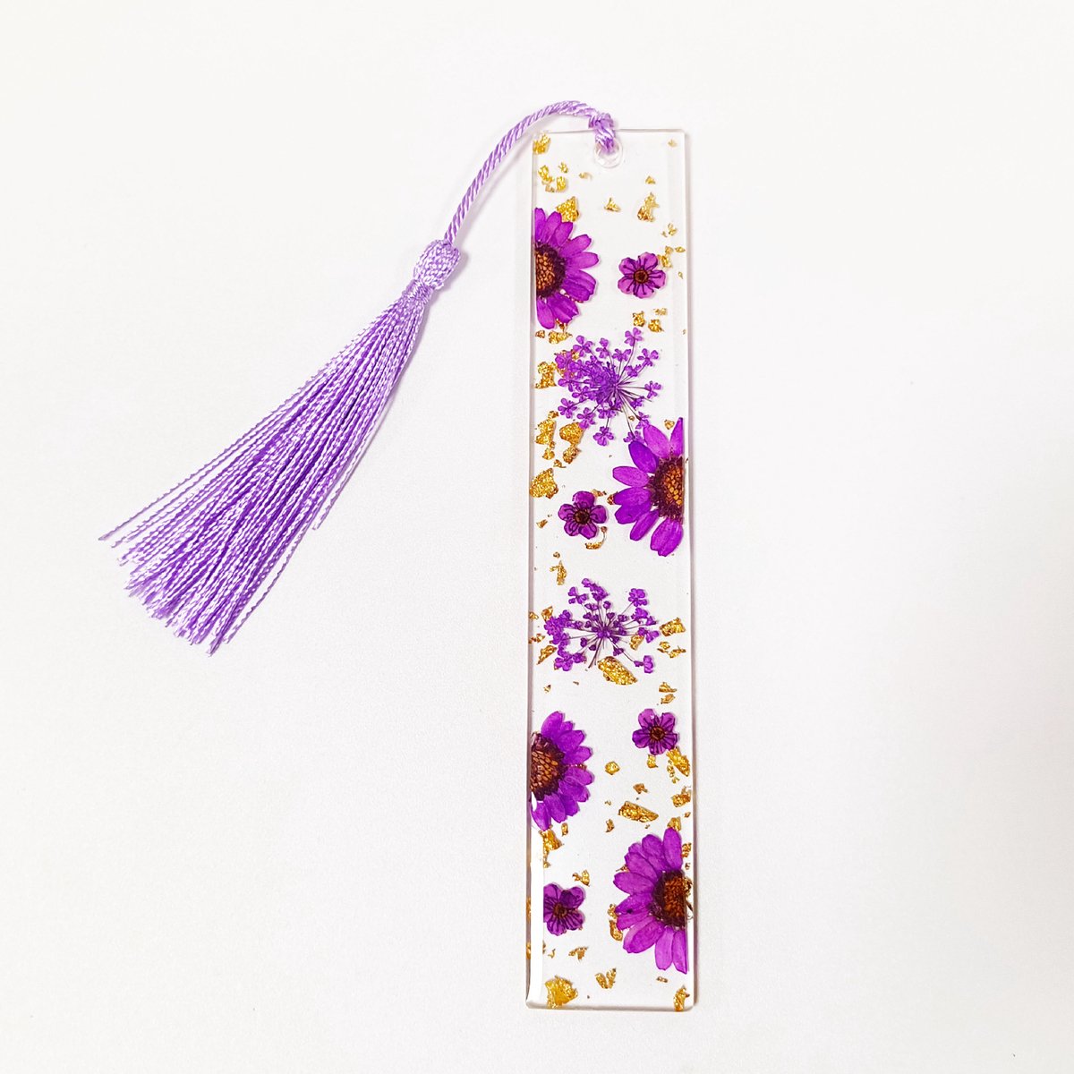 Set van 5 Transparante Acryl Boekenleggers met Echte Gedroogde Bloemen en Kwastje, 14 x 2,5 cm met 0,3 cm Dikte, Handgemaakte Duurzame Leestool voor Boekenliefhebbers, Studenten en Lezers -7