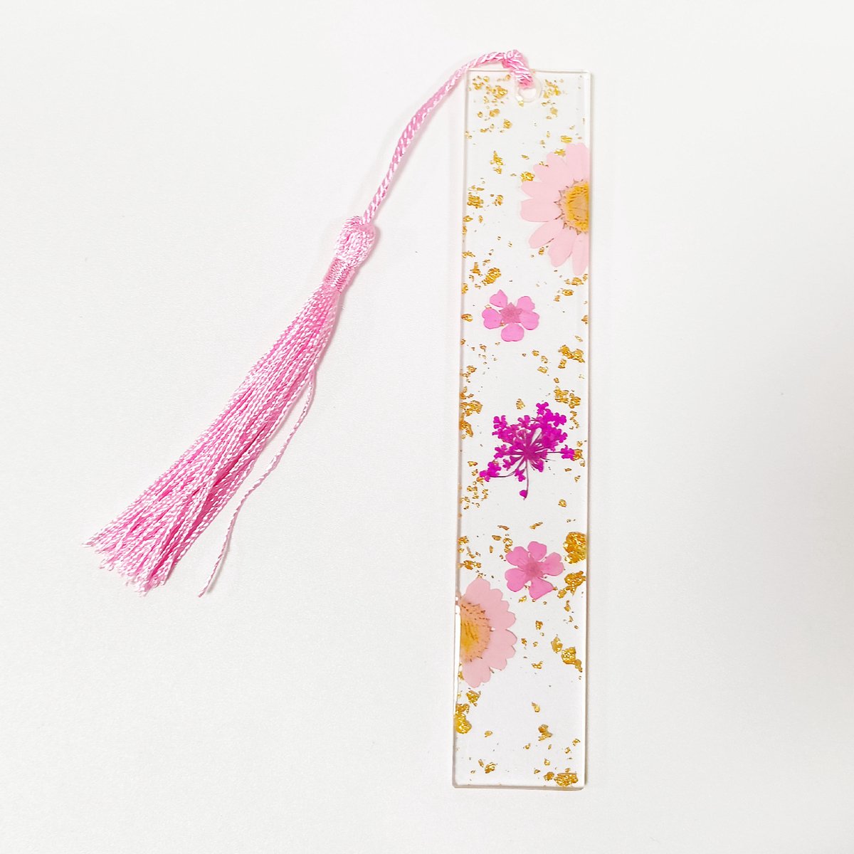 Set van 5 Transparante Acryl Boekenleggers met Echte Gedroogde Bloemen en Kwastje, 14 x 2,5 cm met 0,3 cm Dikte, Handgemaakte Duurzame Leestool voor Boekenliefhebbers, Studenten en Lezers -18