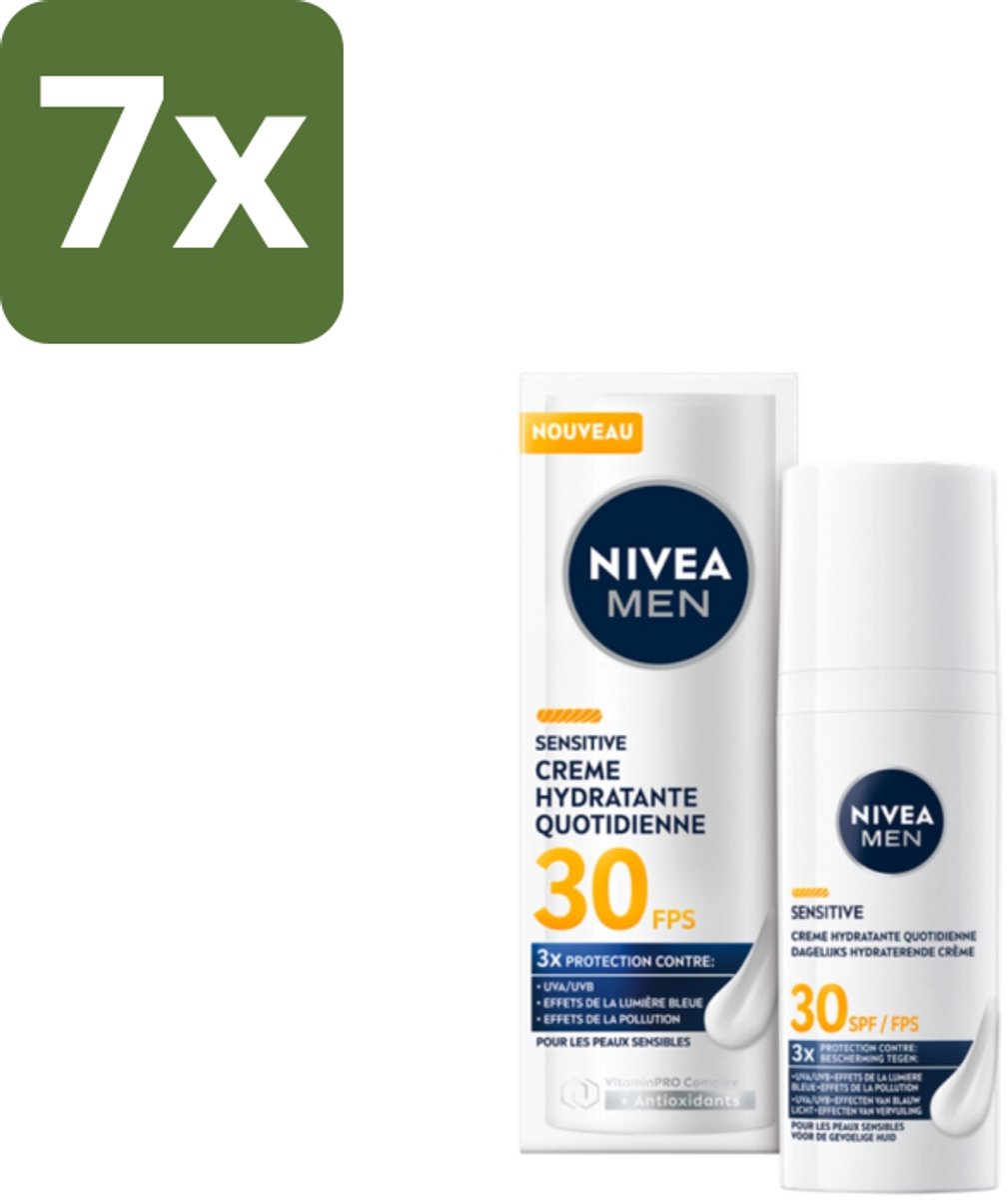 NIVEA MEN – Gezichtscrème – Sensitive, Gevoelige huid, SPF30 – 50 ml - Bulkverpakking - 7 stuks