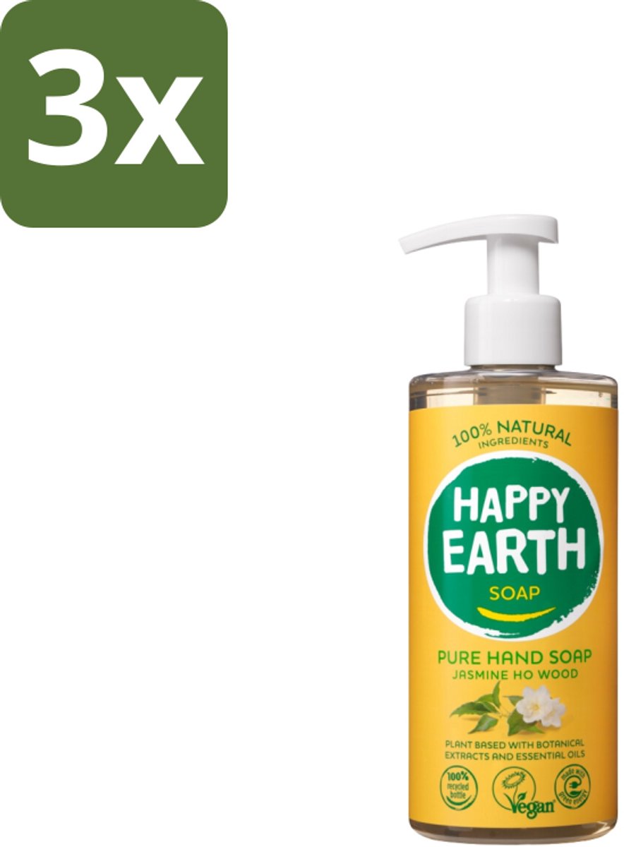 Happy Earth – Handzeep – 100% Natuurlijk Jasmine Ho Wood – 300 ml - Bulkverpakking - 3 stuks