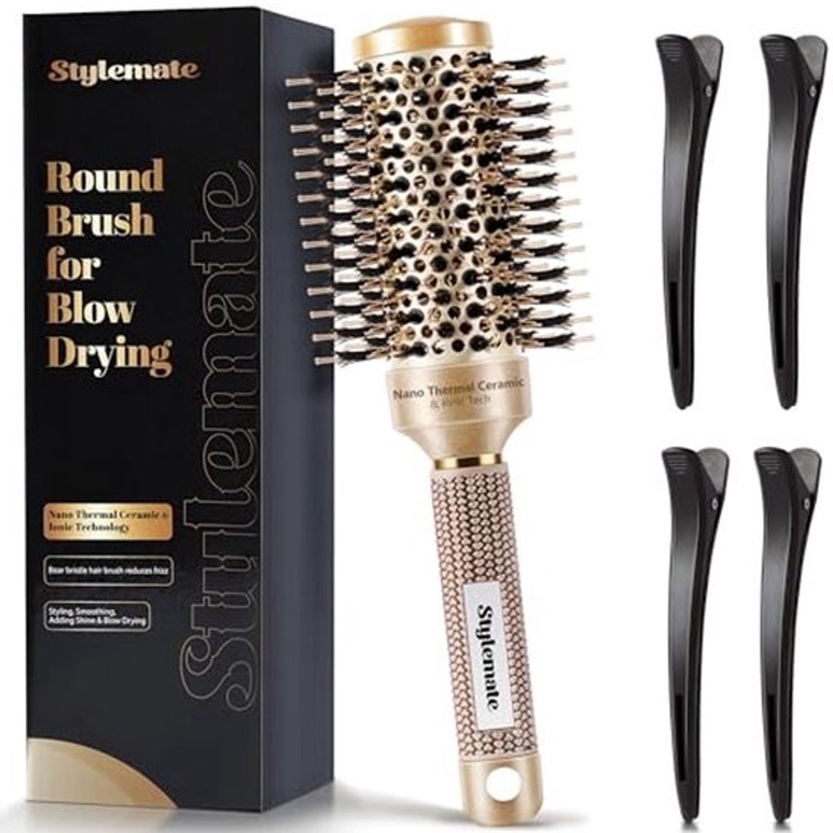 Ronde Haarborstel voor Föhnen en Styling met Keramische en Ionische Technologie - Inclusief 4 Hairclips