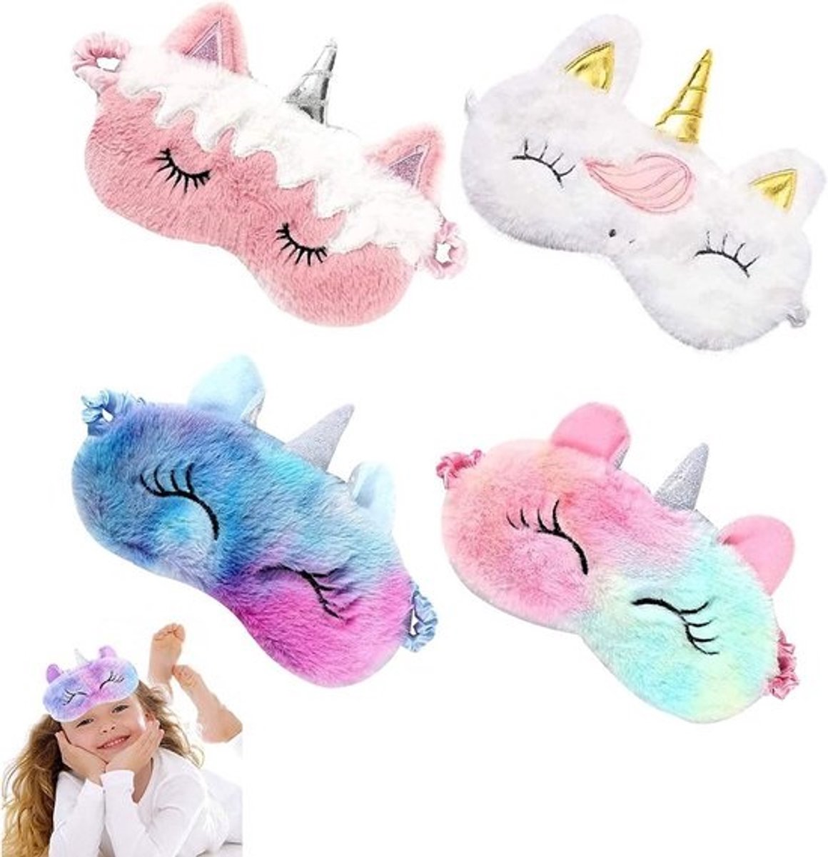 Slaapmasker voor Kinderen en Volwassenen - Pluche en Natuurlijke Zijde - 4 Stuks