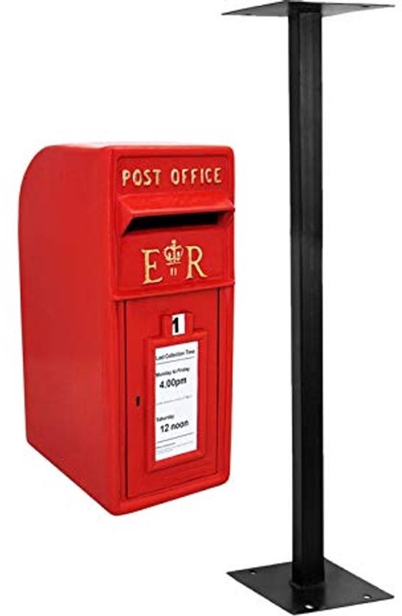 Afsluitbare Rood Engelse Brievenbus met Paal - Waterbestendig en 5 kg Capaciteit 24x37x57 cm