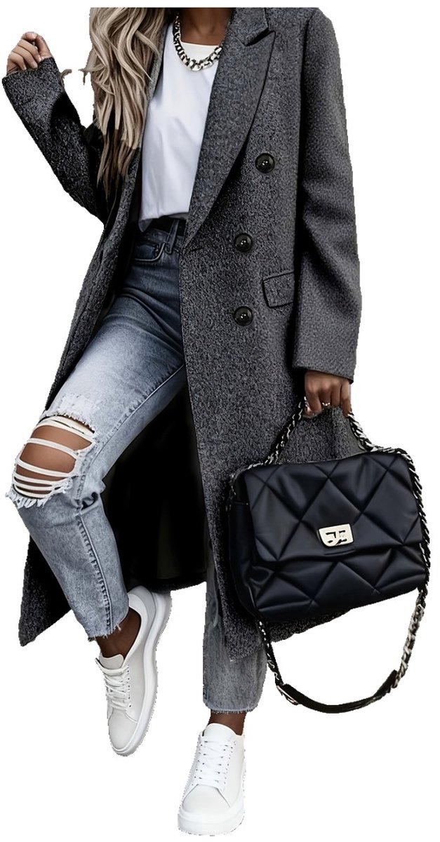 Currero Mantel Dames Tussenmantel Winter Jas Mantelpakje Trenchcoat Overjas Overcoat Winterjas Donkergrijs