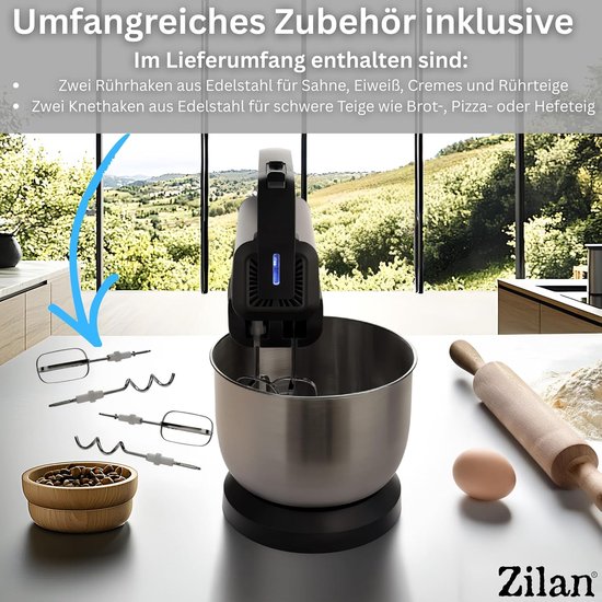 Elektrische Handmixer - Keukenmixer - Bakken en Koken - Automatische Kom Rotatie - 3.5 Liter Kom - Zwart Zilver — afbeelding 5