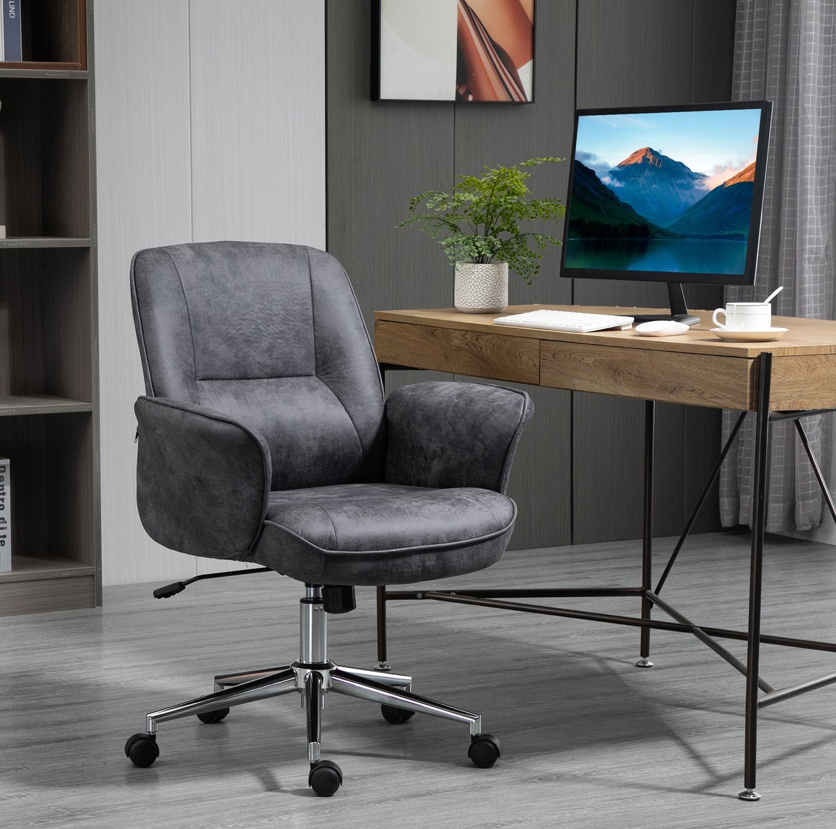 REDOM - Bureaustoel XXL - Ergonomisch - Hoogteverstelbaar - Wippenfunctie - Draaibaar met wielen - Voor kantoor en thuiswerk - Stof en metaal - Donkergrijs - 67 x 69 x 102 cm