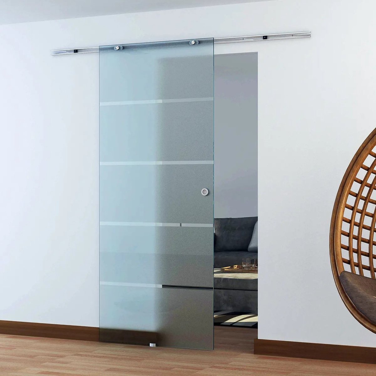 REDOM - Glazen schuifdeur - Teilsatiniert - Aluminium railsysteem - Veiligheidsglas - Modern - Woonkamer - Glas - Transparant - 90 x 205 cm