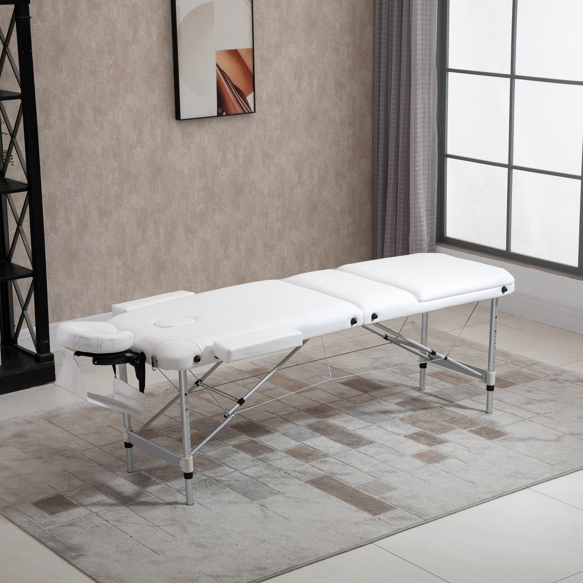 REDOM - Massageliege - Klapbaar - Hoogteverstelbaar - Met hoofdkussen en armsteunen - Salon & Spa - PVC en aluminium - Wit - 215 x 60 x 61-84 cm