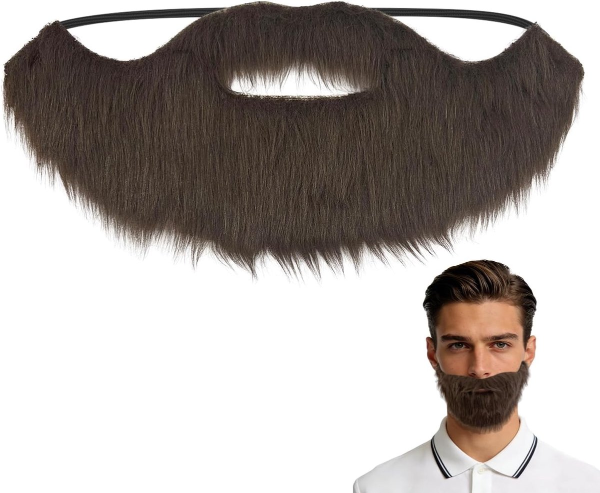 Realistische Bruine Pluche Neppartij Baard voor Mannen | Zacht Faux Bont met Elastische Band | Perfect voor Halloween, Cosplay en Kostuumfeesten