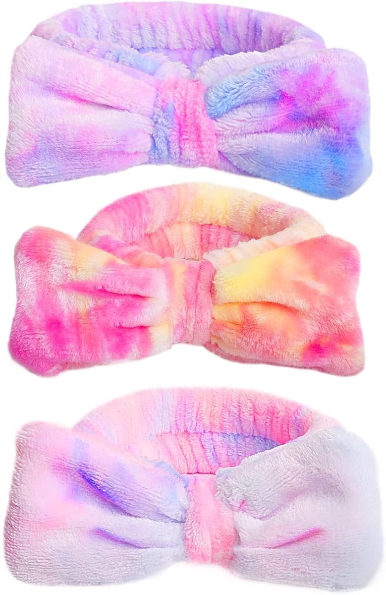 Pluche Make-up Haarband voor Vrouwen - Stretch Haarband voor Gezichtsverzorging en Spa, Perfect voor Skincare en Schoonheid (Gradiënt Paars Oranje Roze)