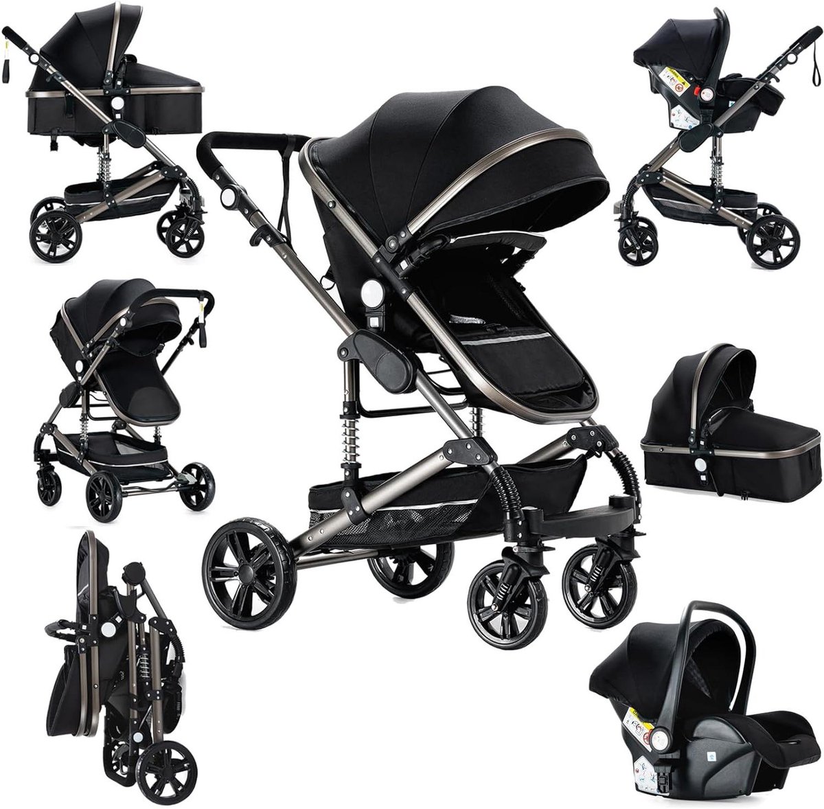 Combi Kinderwagen - Reissysteem Draagmand - Baby Vervoeren - 3-in-1 Functionaliteit - 15.7 Kilogram - Zwart
