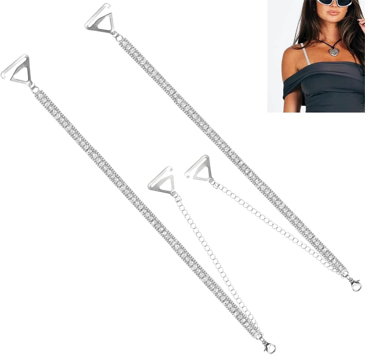 Verstelbare Rhinestone Bh-bandjes, Onzichtbare Antislip Straps voor Feest, Bruiloft en Elegante Jurken