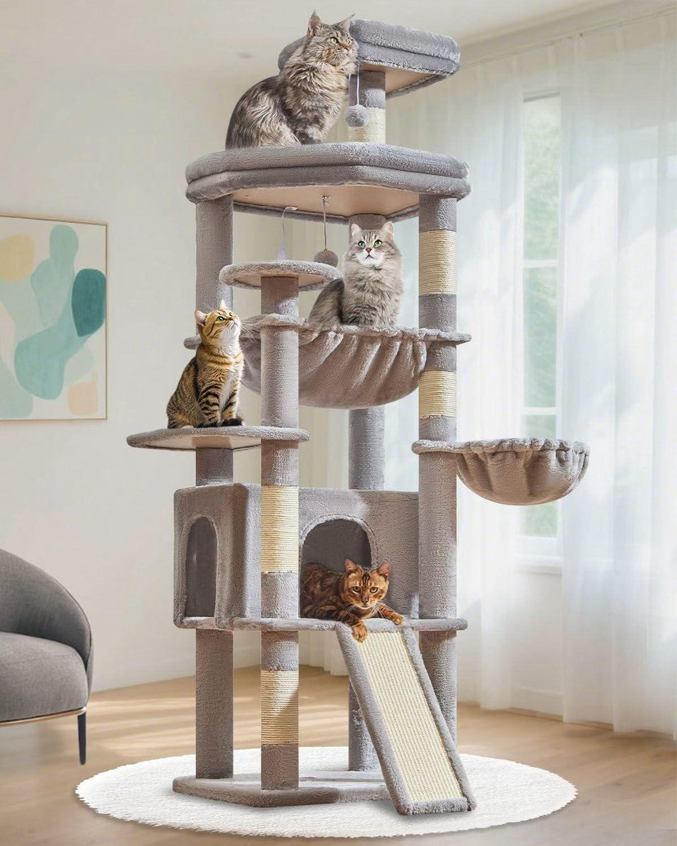 Krabpaal Kat - Katten Toren - Spelen en Rusten - Multifunctioneel Ontwerp - 183CM Hoog - Lichtgrijs