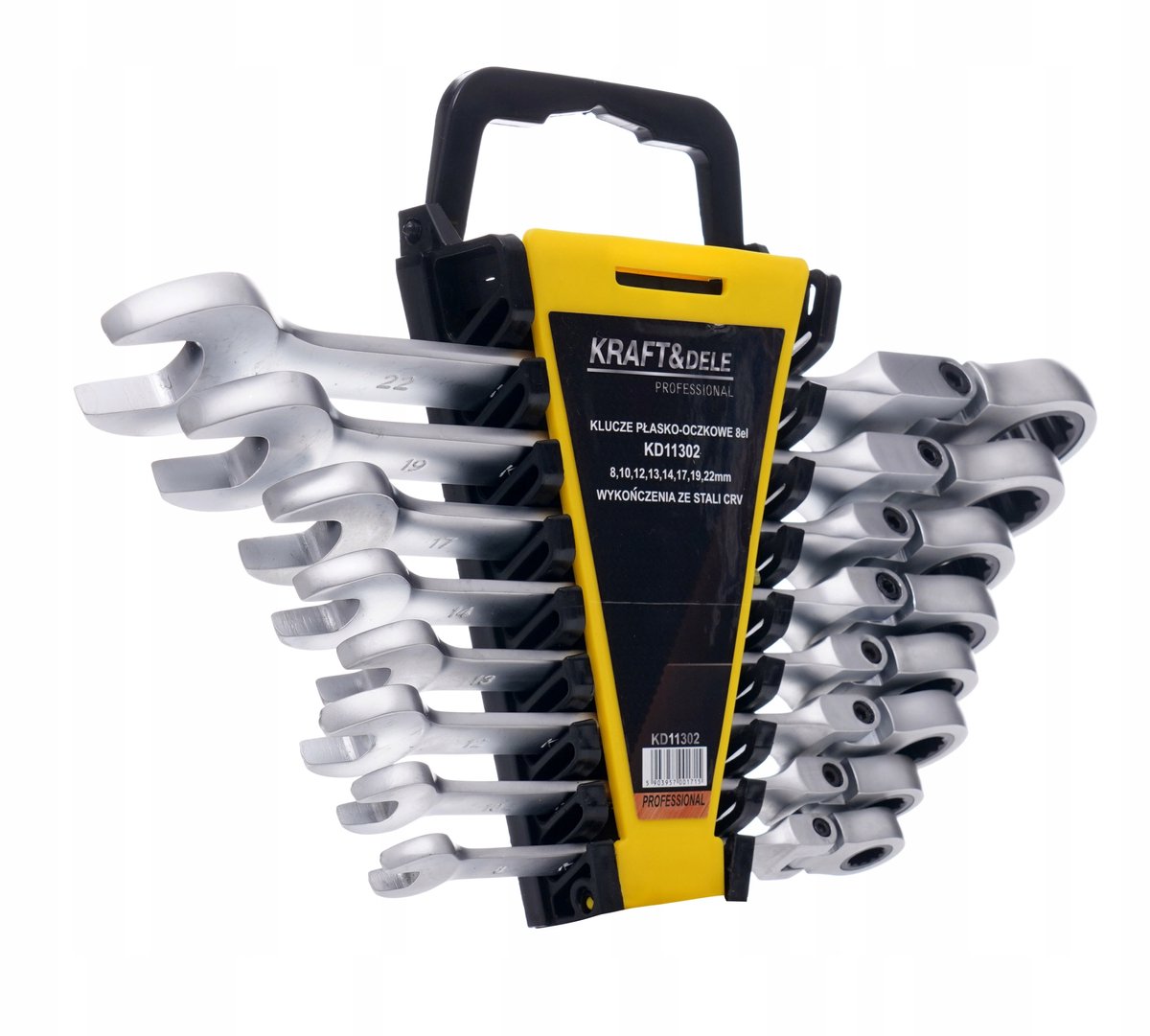 8-delige set ratelsleutels, 8-22mm, knikbaar, CRV staal