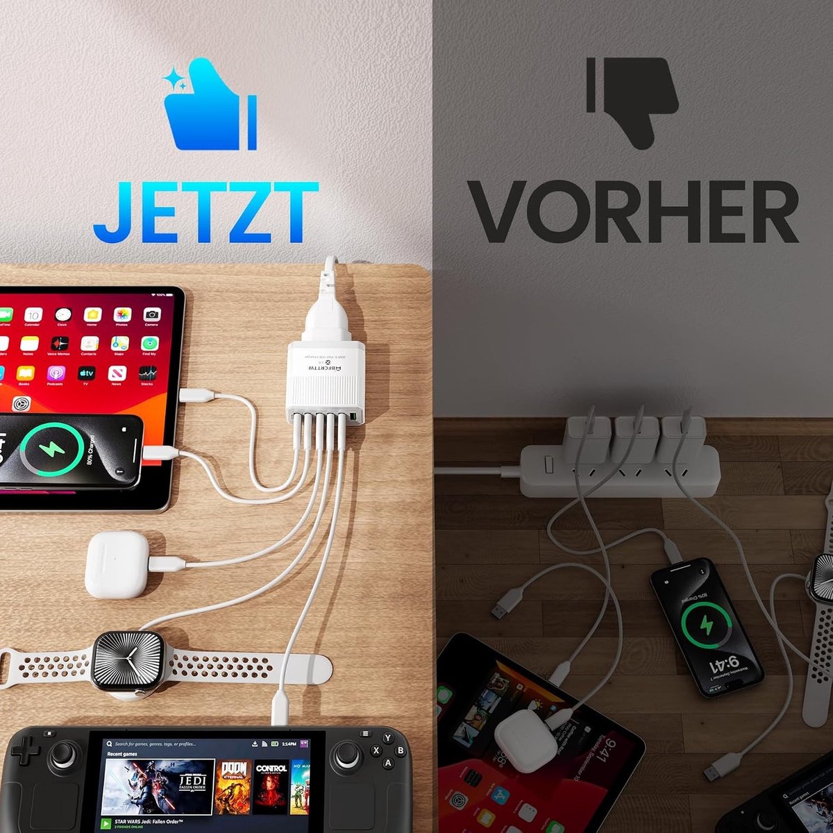 USB-oplader met 6 Poorten - Wit - 30 W Stekkerdoos met USB - Voor Thuis en Reizen