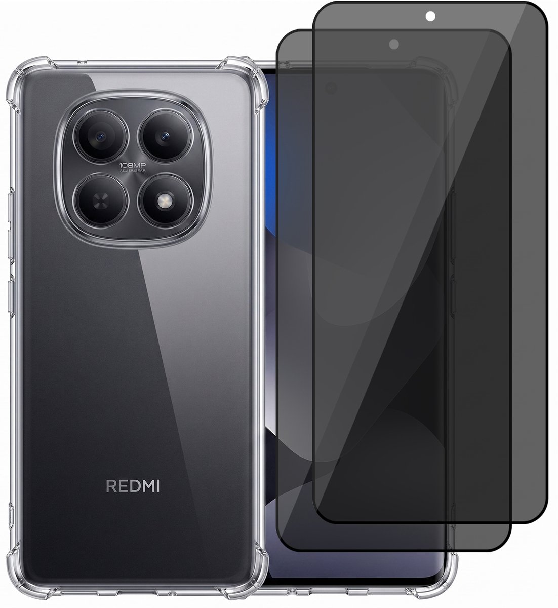 Hoesje geschikt voor Xiaomi Redmi Note 15 4G / 5G / Poco M8 5G – CrystalClear Back Cover – Schokbestendig – 2 Stuks Privacy Screenprotector Full Cover